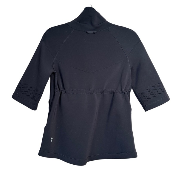 ivivva Black funnel neck short sleeve scuba top hidden drawstring pockets, sz 10 - Picture 5 of 11